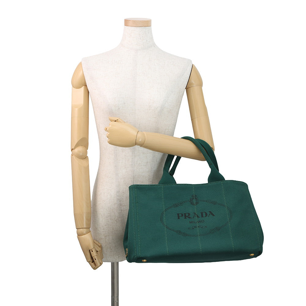 PRADA Canapa 2WAY Tote Bag GreenBN2642 Canvas