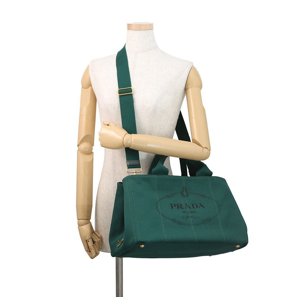 PRADA Canapa 2WAY Tote Bag GreenBN2642 Canvas