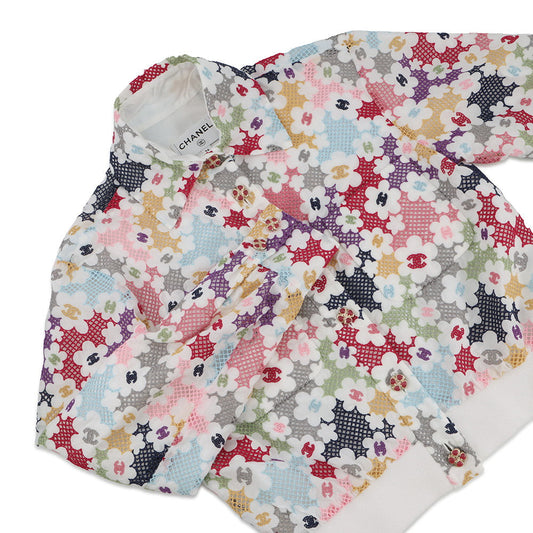 CHANEL 24P Blooming Raffia Patchwork Jacket Size 34 White/MulticolorP76667-V68570-NU931 Cotton82% Polyester18%