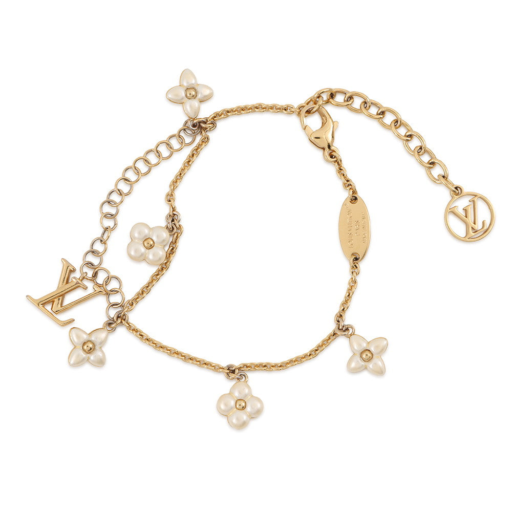 LOUIS VUITTON Bracelet・LV Flora Gram GoldM0940A Metal Faux Pearl