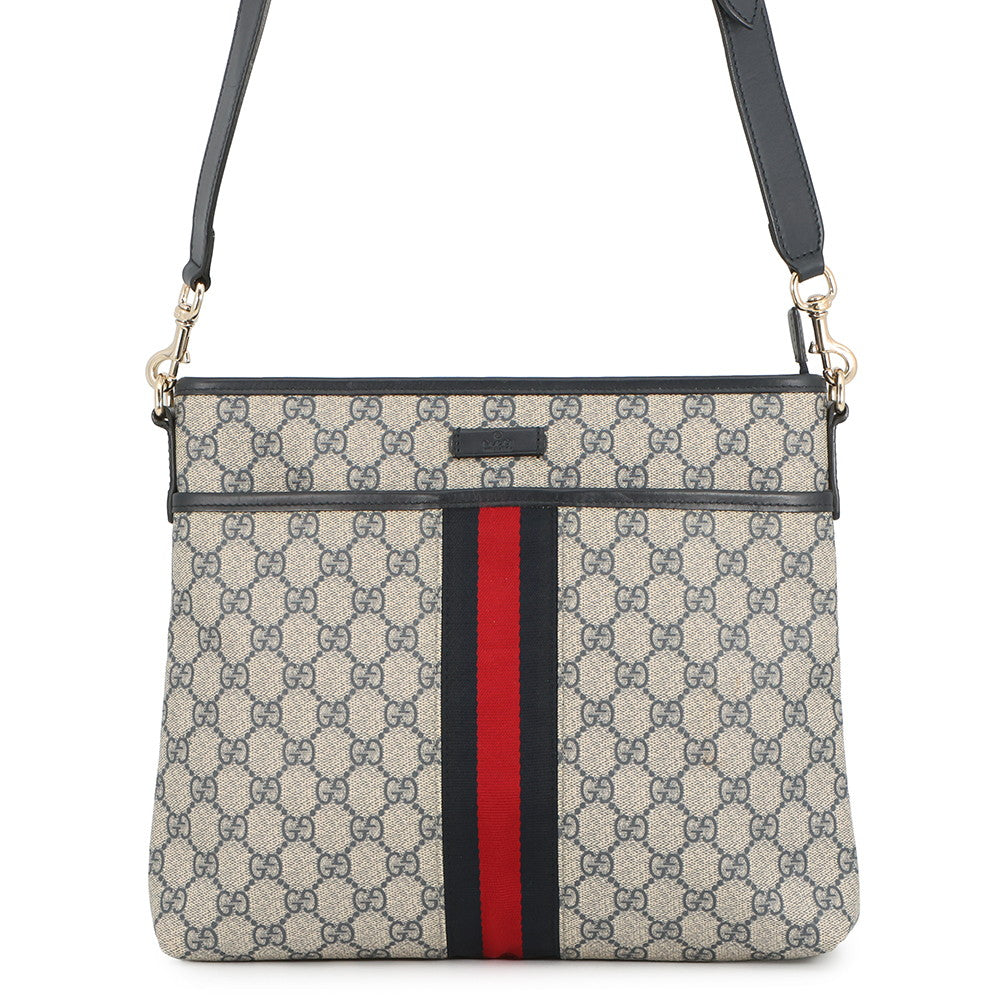 GUCCI Cherie Shoulder Bag Beige/Navy/Red388926 GG Supreme Leather