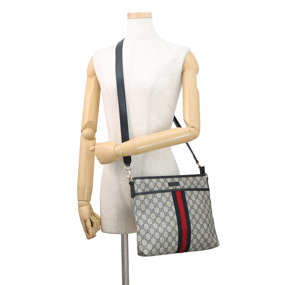 GUCCI Cherie Shoulder Bag Beige/Navy/Red388926 GG Supreme Leather