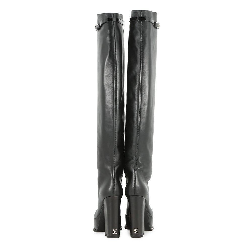 LOUIS VUITTON Westside Line Long Boots Noir Leather Size 36 1/2