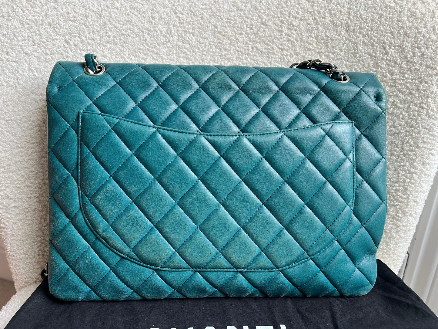 Chanel Maxi Single Flap in Teal Lambskin Silver Hardware