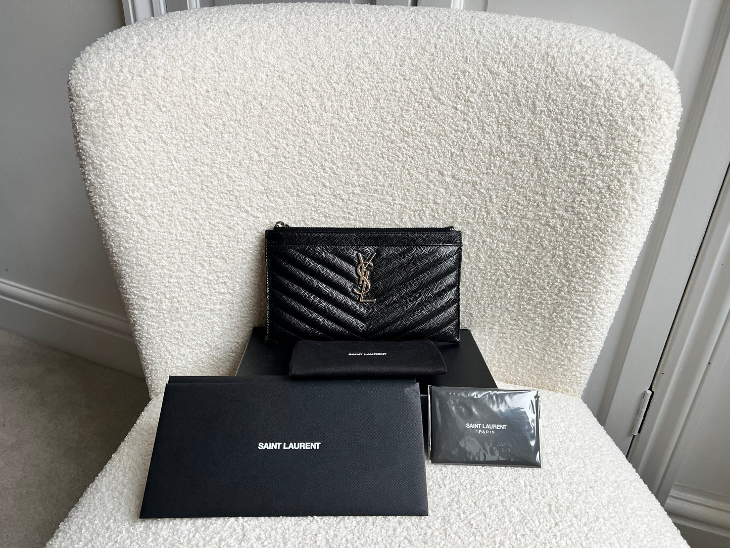 Yves Saint Laurent (YSL) Black Cassandra Zip Pouch (RRP £365)