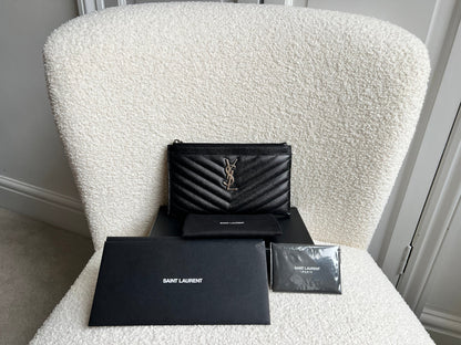 Yves Saint Laurent (YSL) Black Cassandra Zip Pouch (RRP £365)