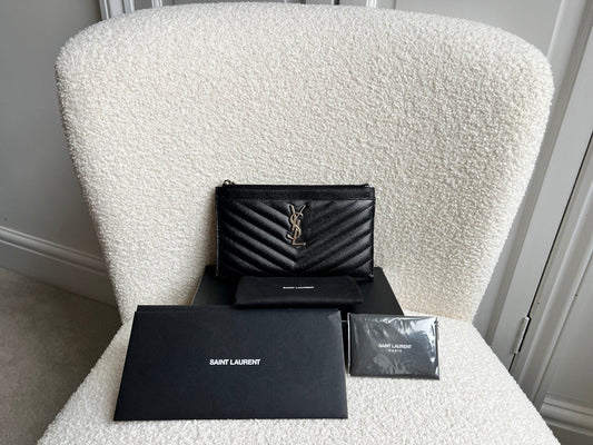 Yves Saint Laurent (YSL) Black Cassandra Zip Pouch (RRP £365)