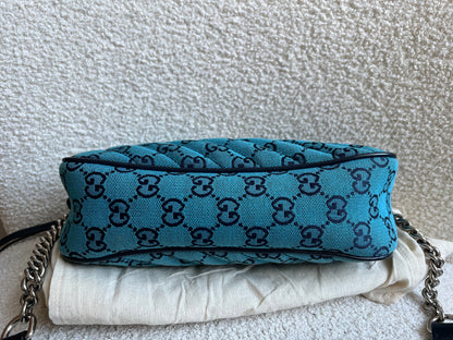 Gucci GG Marmont Blue Canvas Small Shoulder Bag (RRP £1050)