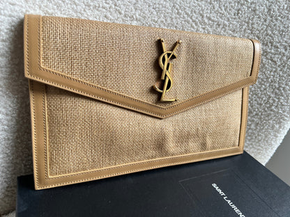 Yves Saint Laurent (YSL) Raffia Uptown Pouch Clutch (RRP £535)