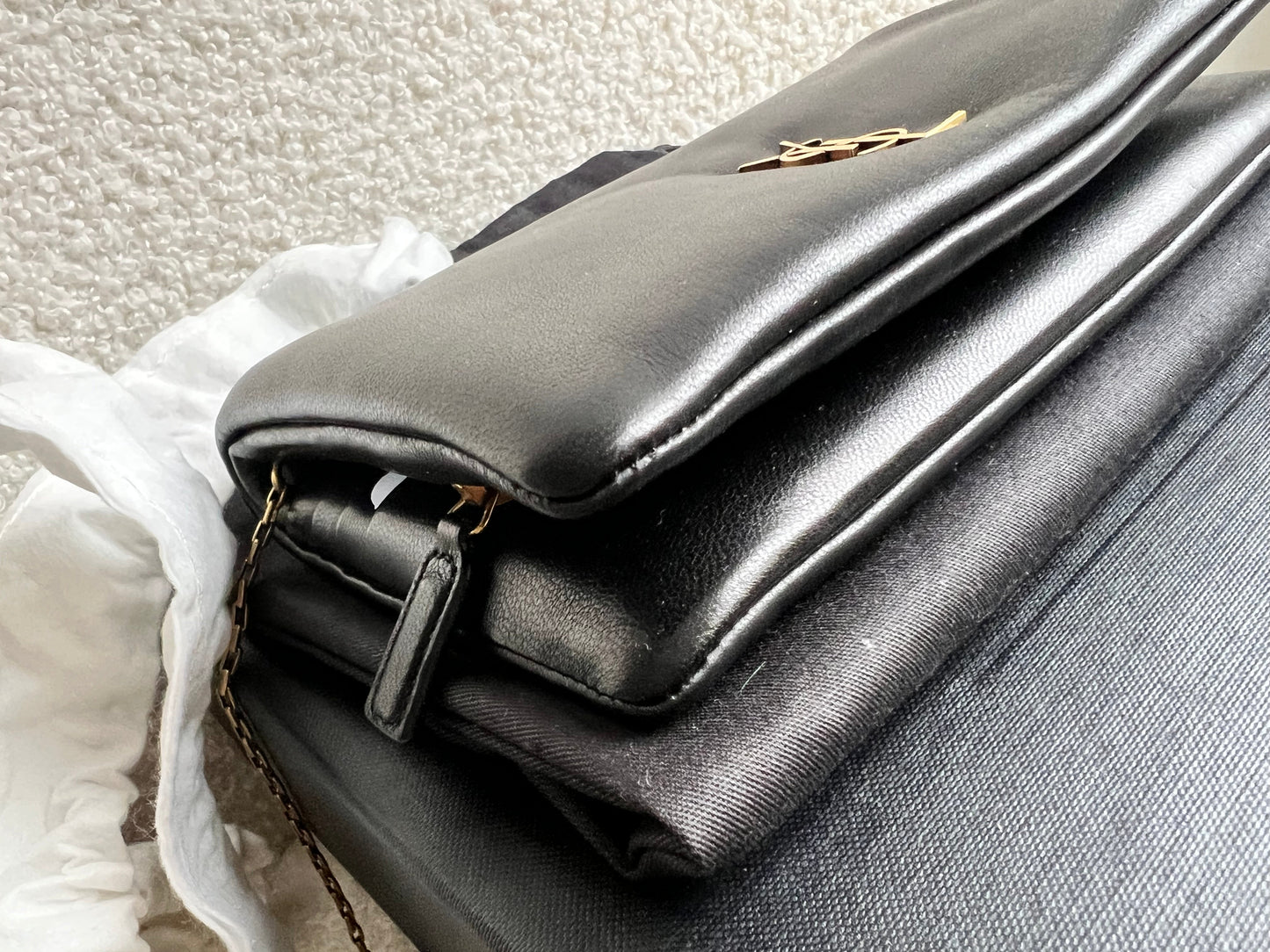Yves Saint Laurent (YSL) Black Puffy Lambskin Wallet on Chain with Gold Hardware (RRP £960)