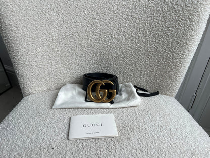 Gucci GG Marmont Black Wide Leather Belt with Shiny Gold Buckle (RRP £410)