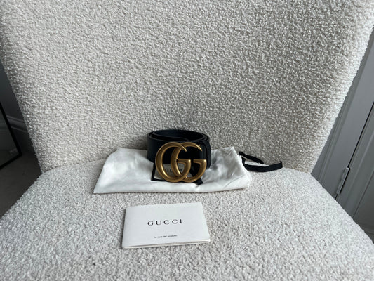 Gucci GG Marmont Black Wide Leather Belt with Shiny Gold Buckle (RRP £410)