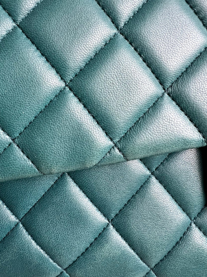 Chanel Maxi Single Flap in Teal Lambskin Silver Hardware