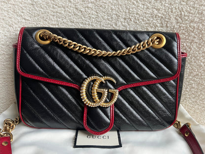 Gucci GG Black and Red Torchon Marmont Small Shoulder Bag
