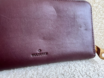 Mulberry Cara 'Lion & Heart Rivets' Zip Around Continental Purse in Oxblood Silky Calf