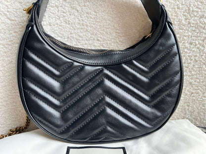 Gucci GG Black Mini Half Moon Marmont Shoulder Bag (RRP £1160)