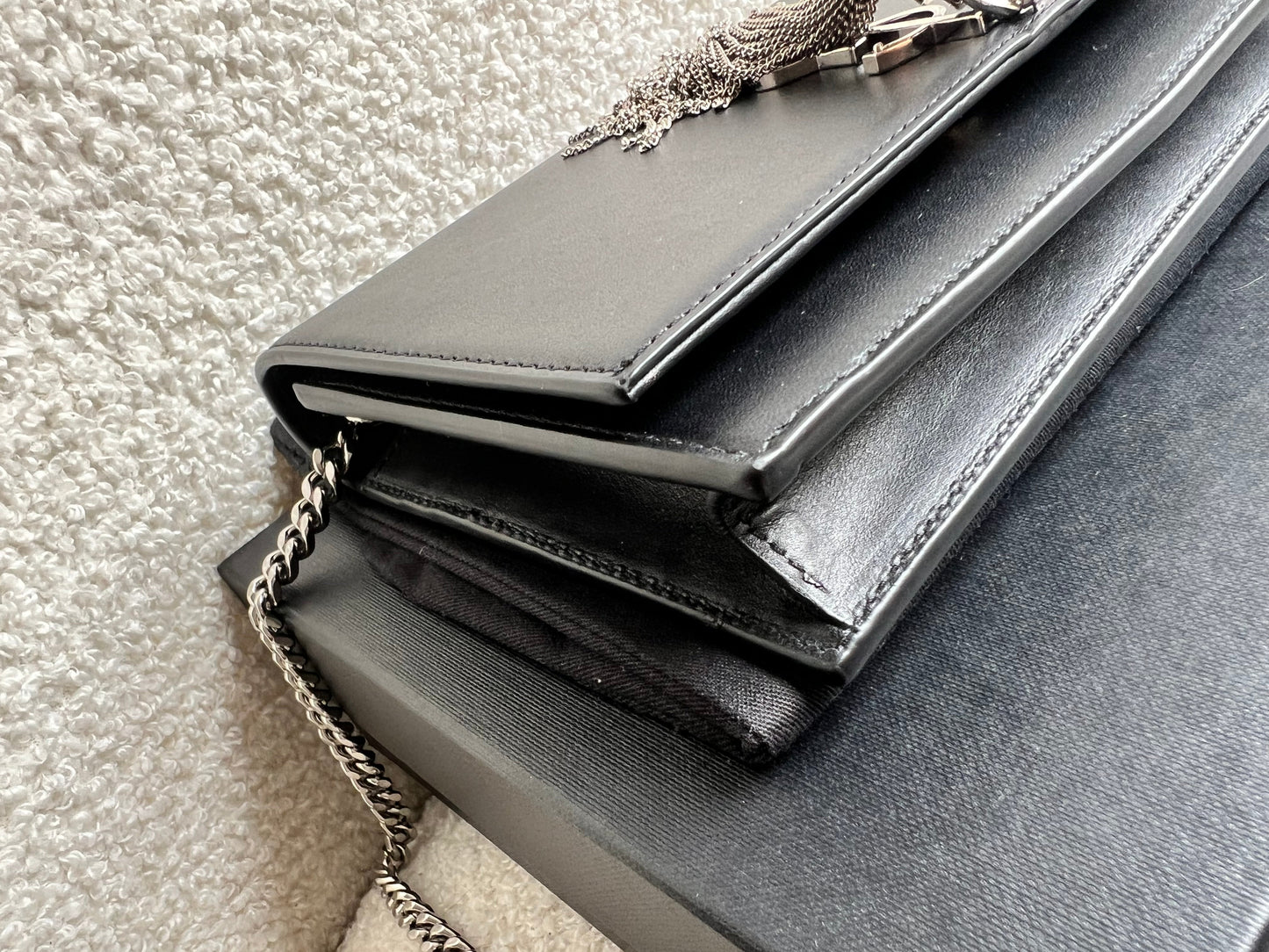Yves Saint Laurent (YSL) Black Kate Tassel Chain Wallet Silver Hardware (RRP £1,440)
