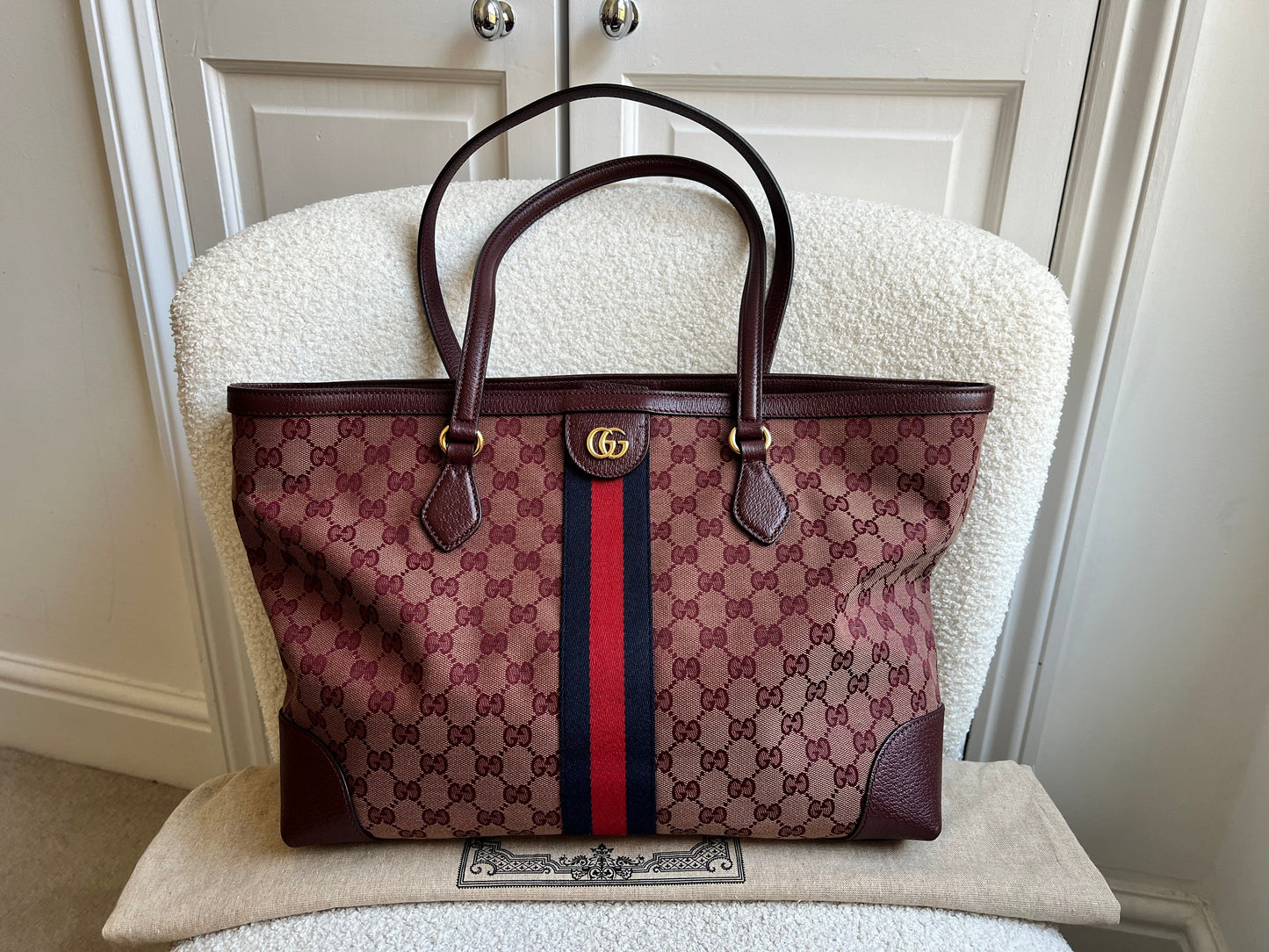 Gucci Burgundy Ophidia GG Supreme Medium Tote