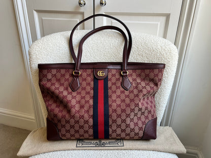 Gucci Burgundy Ophidia GG Supreme Medium Tote