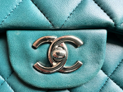Chanel Maxi Single Flap in Teal Lambskin Silver Hardware