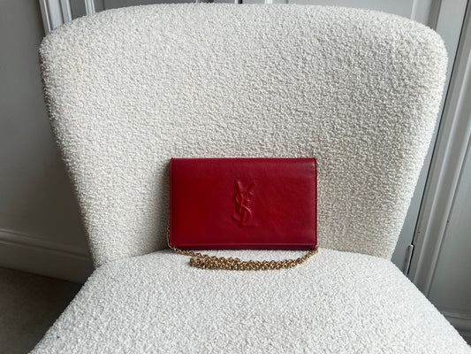 Yves Saint Laurent (YSL) Red Belle de Jour Chain Wallet Clutch