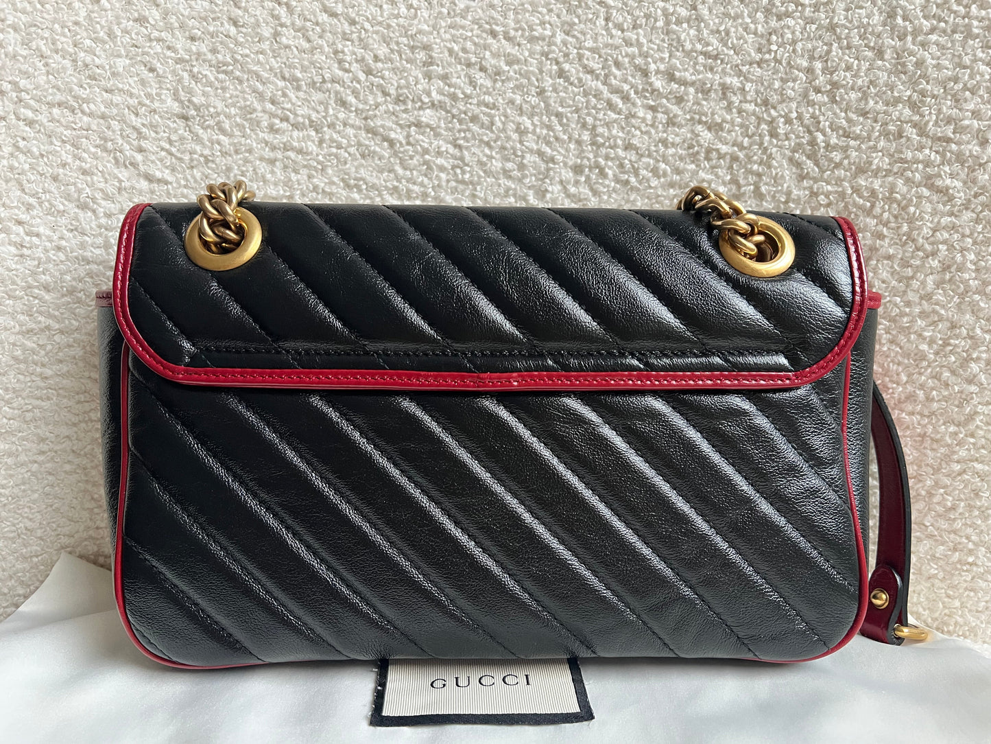 Gucci GG Black and Red Torchon Marmont Small Shoulder Bag