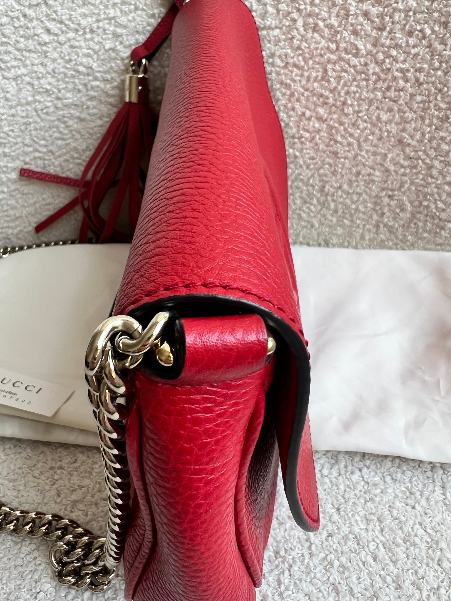 Gucci Red Soho Chain Crossbody Flap Bag