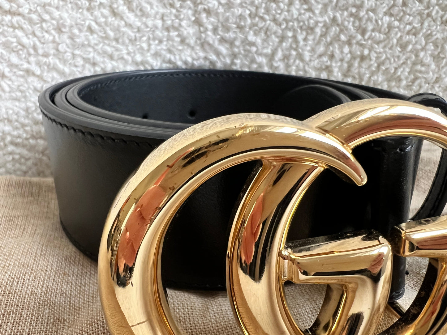 Gucci GG Marmont Black Wide Leather Belt with Shiny Gold Buckle (RRP £410)