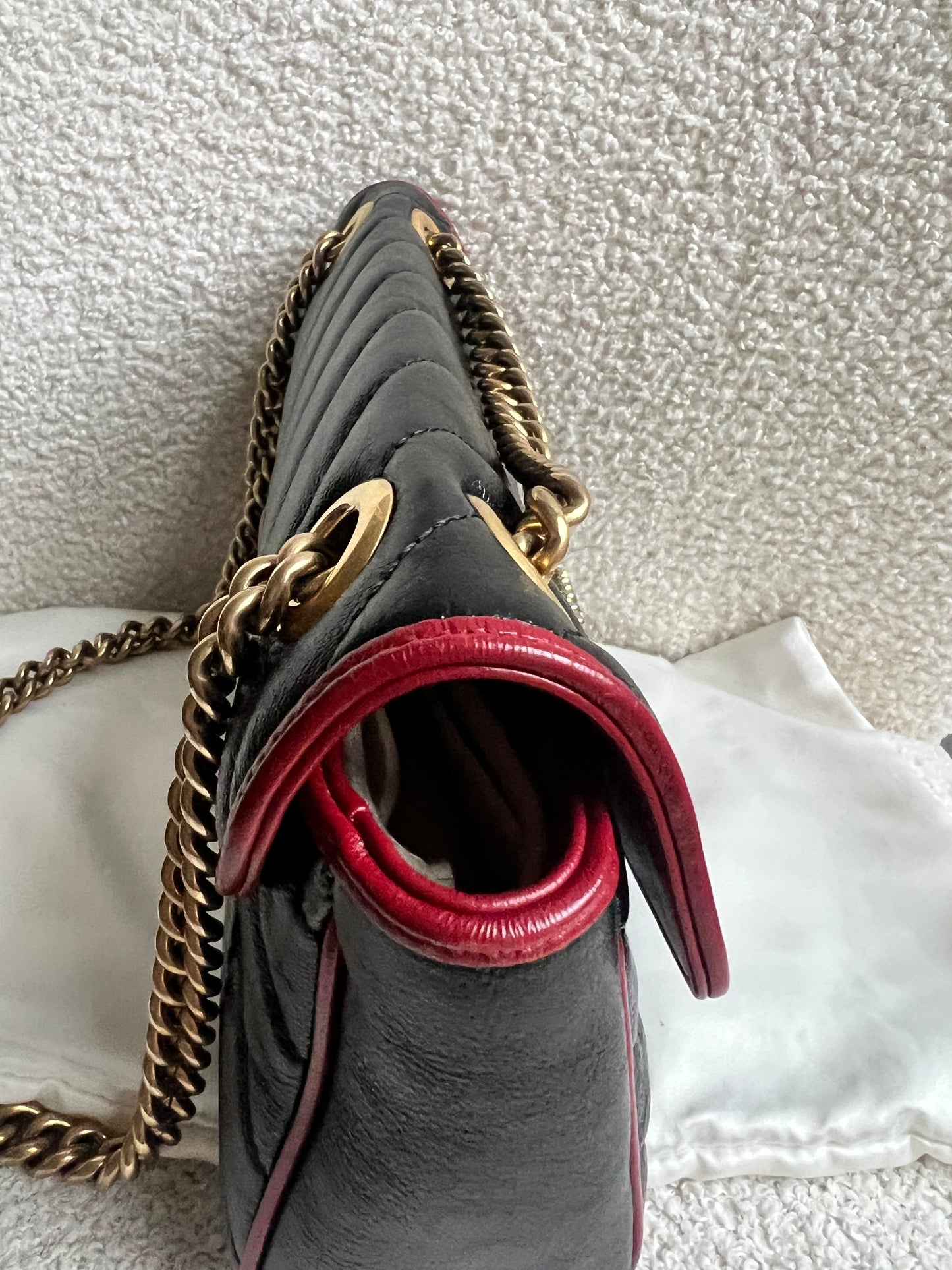 Gucci GG Black and Red Torchon Marmont Small Shoulder Bag