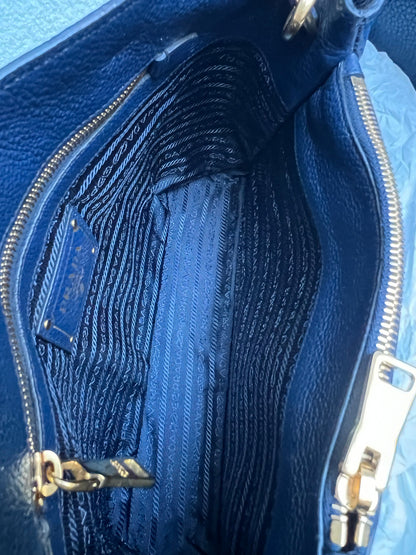Prada Blue Vitello Daino Two Way Tote