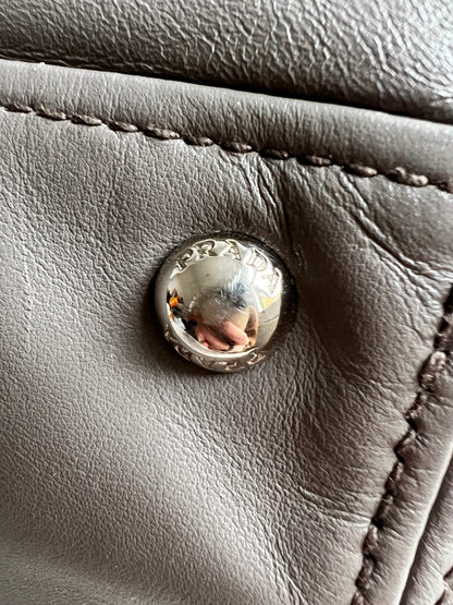 Prada Grey Double Zip Two Way Tote in Grey Soft Calf