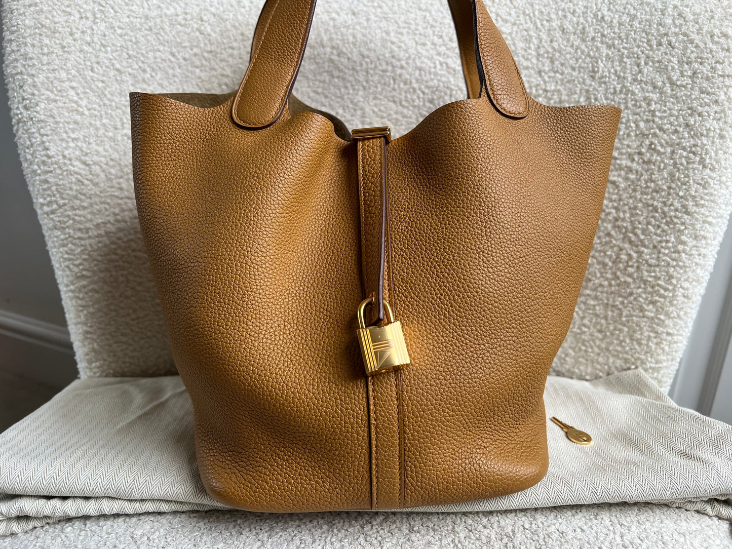Hermes Picoton 22 in Sesame Clemence Leather with gold hardware