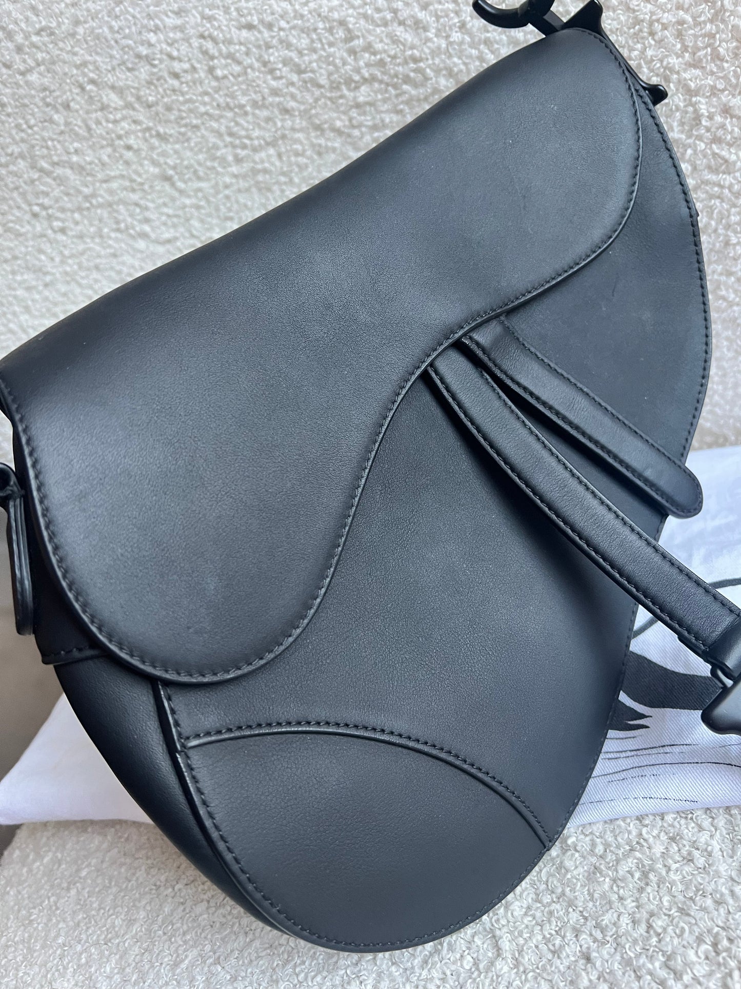 Christian Dior Black Ultra Matte Saddle Bag with Strap