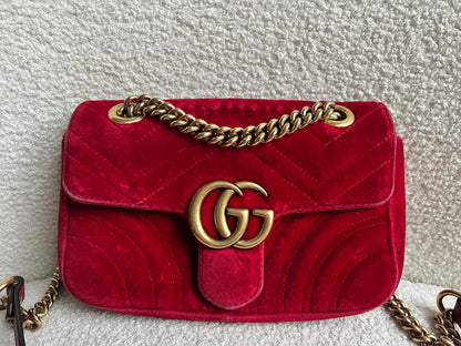 Gucci GG Mini Red Velvet Marmont Mini Shoulder Bag (RRP £1295)