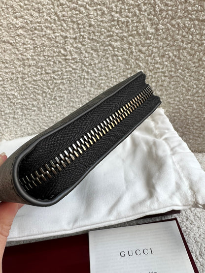 Gucci Black Grey GG Canvas zip around wallet