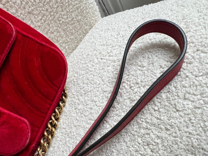 Gucci GG Mini Red Velvet Marmont Mini Shoulder Bag (RRP £1295)
