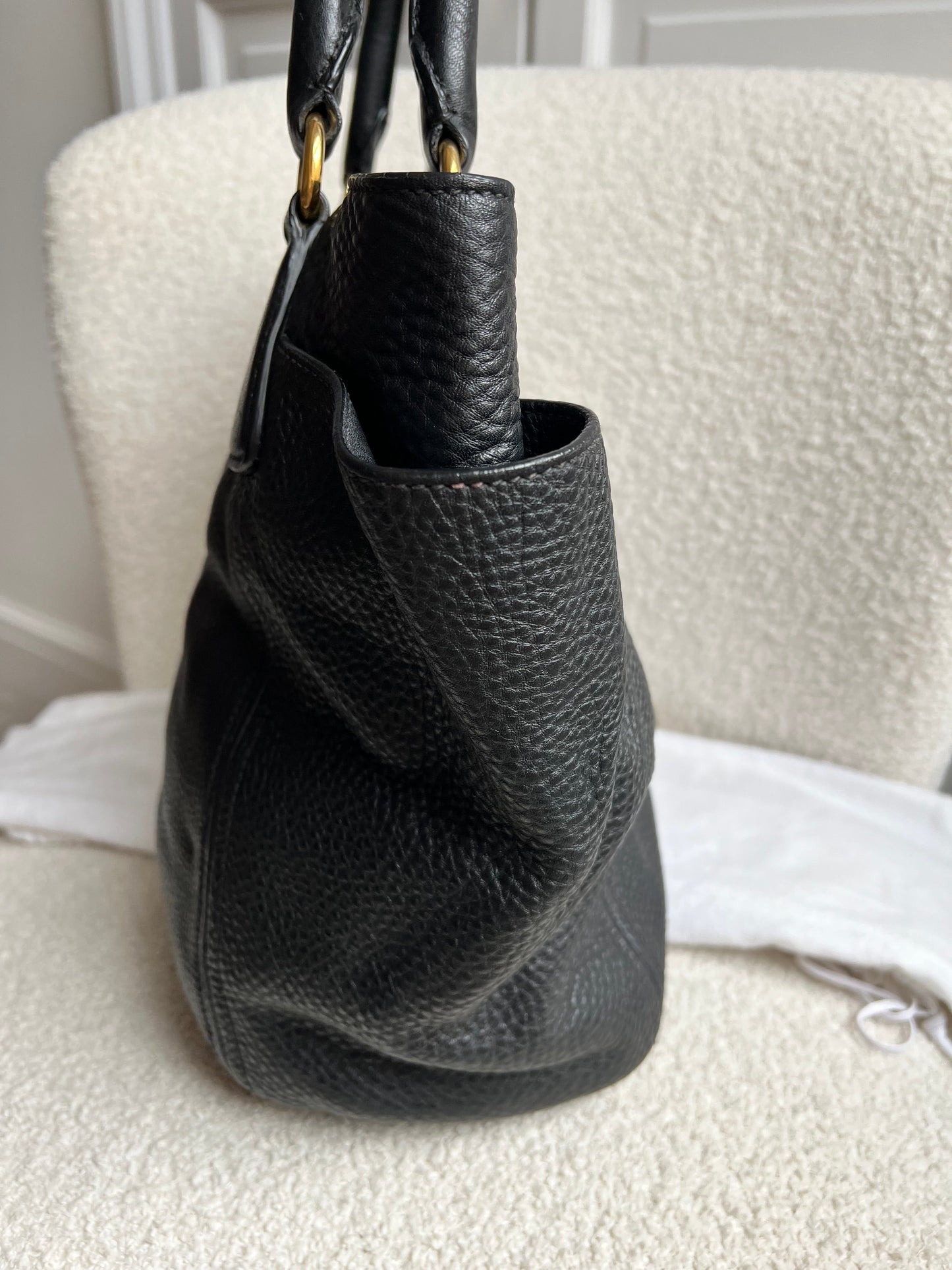 Prada Black Vitello Daino Side Pocket Tote