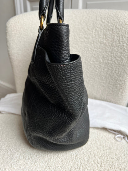 Prada Black Vitello Daino Side Pocket Tote