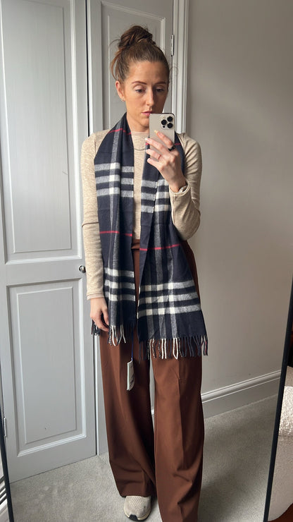 Burberry Classic Check Navy Cashmere Scarf (RRP £435)