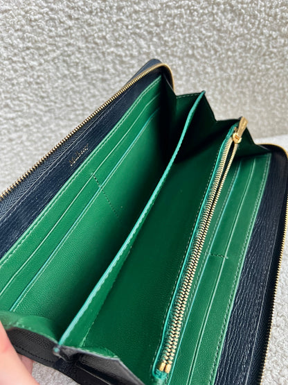 Mulberry Medium Part Around Zip Wallet in Navy and Emerald Printed Goat