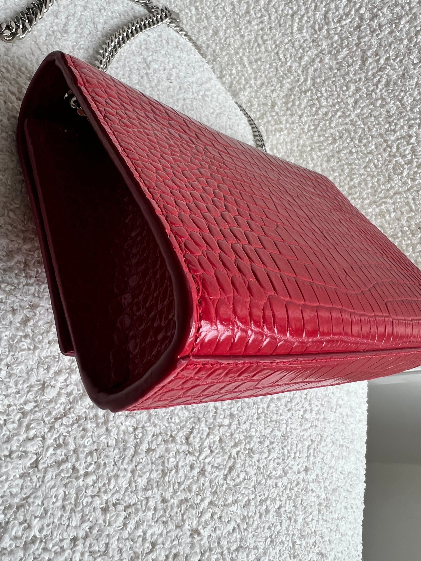 Yves Saint Laurent (YSL) Red Croc Small Kate with Silver Hardware (RRP £1,675)