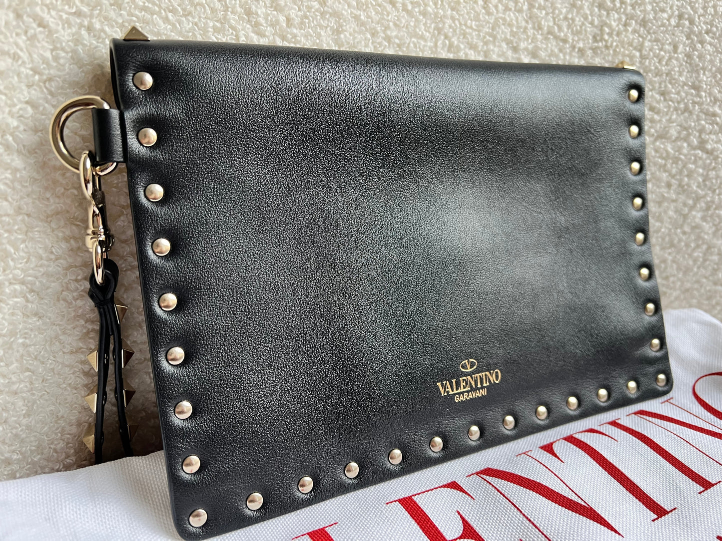 Valentino Garavani Rockstud Calfskin Clutch Pouch Black (RRP £570)