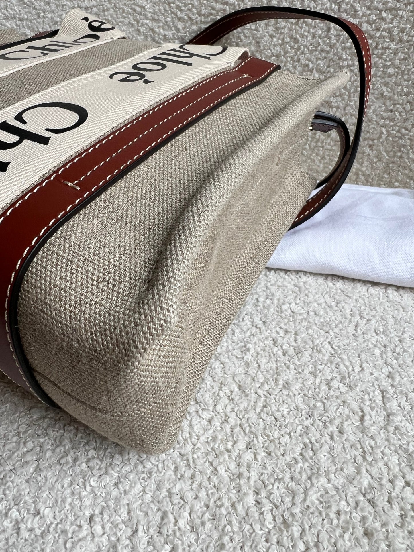 Chloe Small Soft Tan Linen Woody Tote Bag (£890)