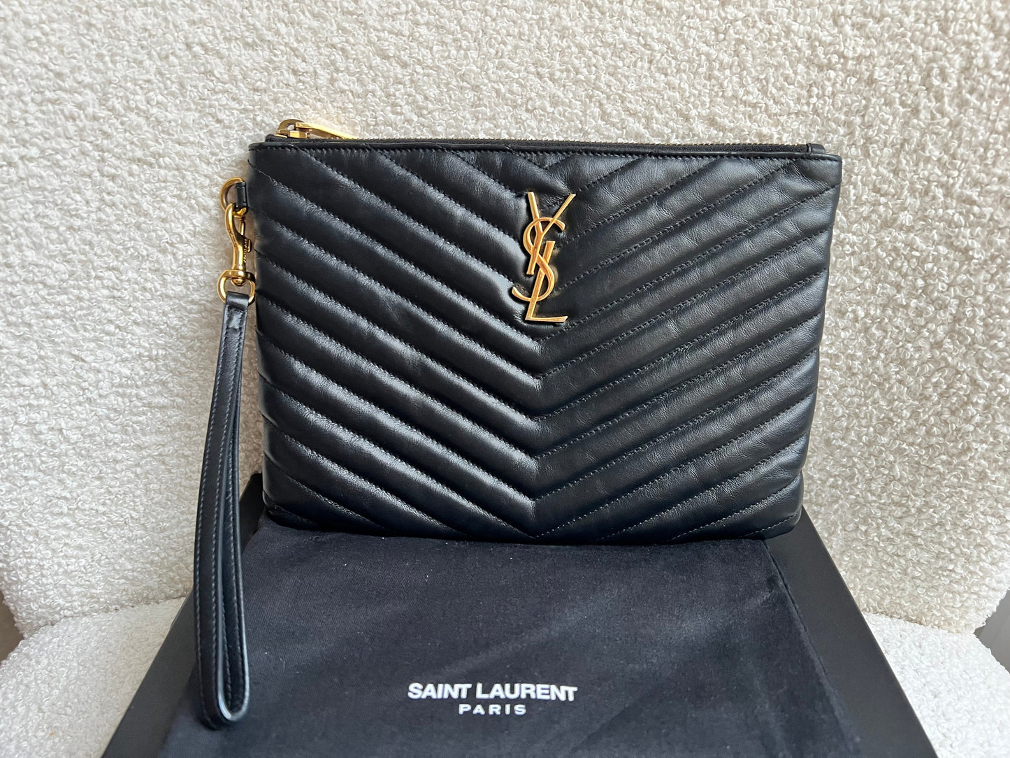 Yves Saint Laurent (YSL) Black Cassandre Clutch Pouch (RRP £580)