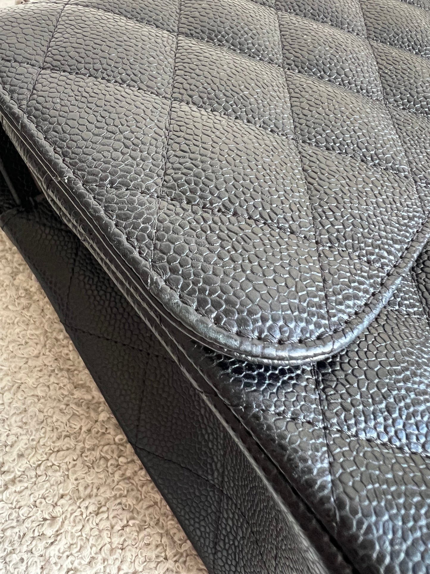 Chanel Jumbo Double Flap in Black Caviar with silver hardware