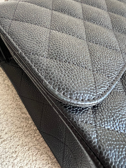 Chanel Jumbo Double Flap in Black Caviar with silver hardware