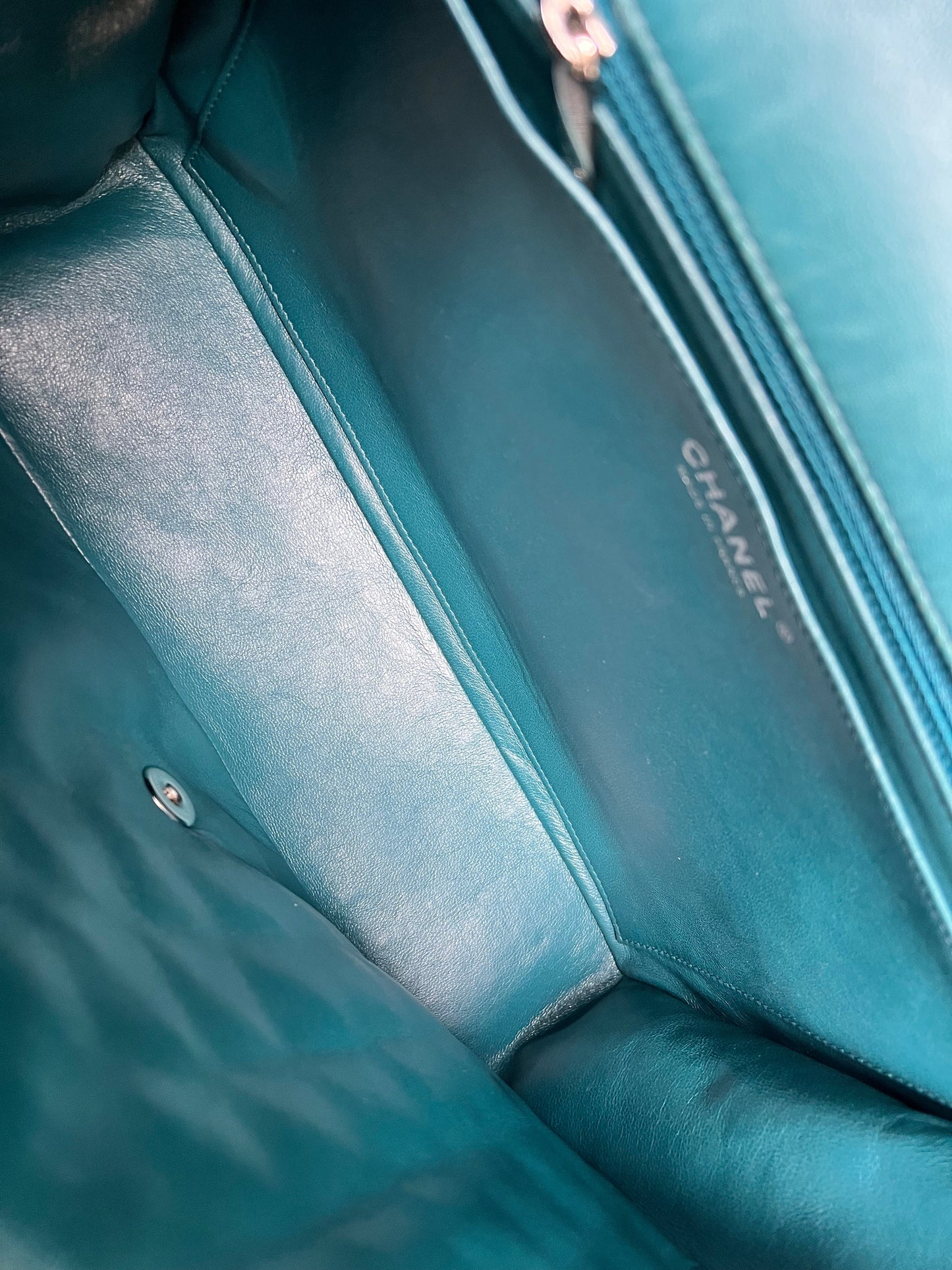 Chanel Maxi Single Flap in Teal Lambskin Silver Hardware