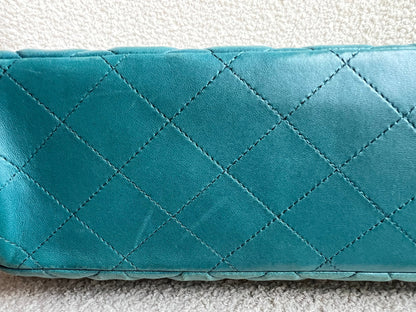 Chanel Maxi Single Flap in Teal Lambskin Silver Hardware