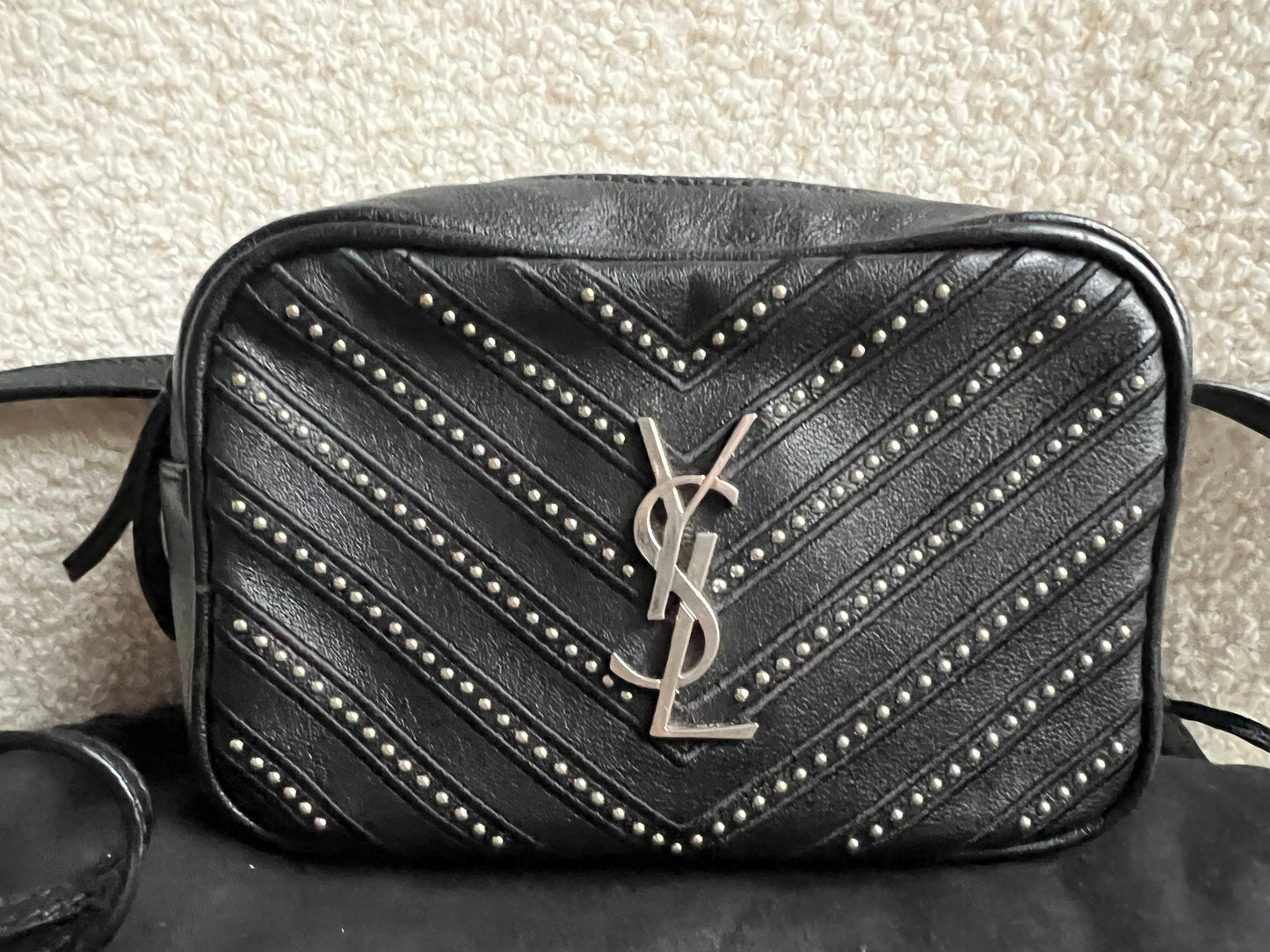 Yves Saint Laurent (YSL) Black Studded Lou Belt Bag