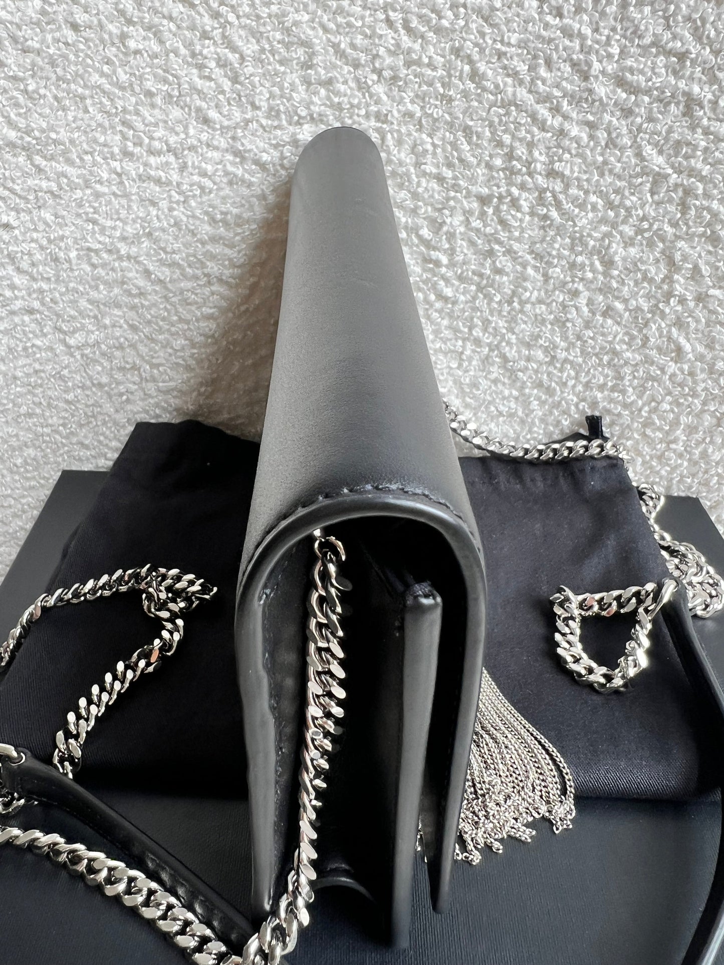 Yves Saint Laurent (YSL) Black Kate Tassel Chain Wallet Silver Hardware (RRP £1,440)